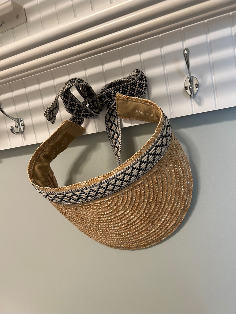 GIGI PIP Straw Visor with Black & Cream Woven Tie